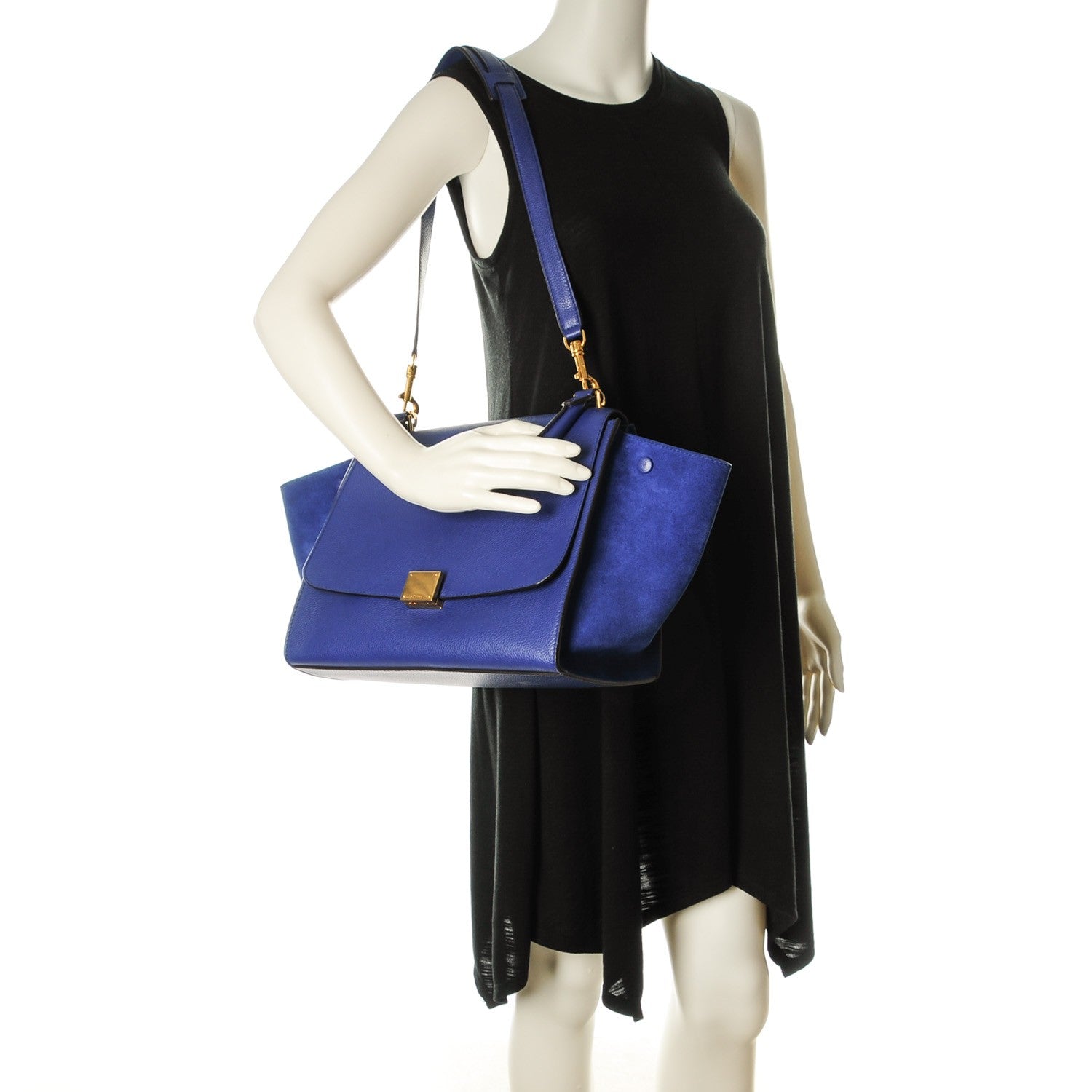 Celine Drummed Calfskin Suede Medium Trapeze Indigo 2 of 7
