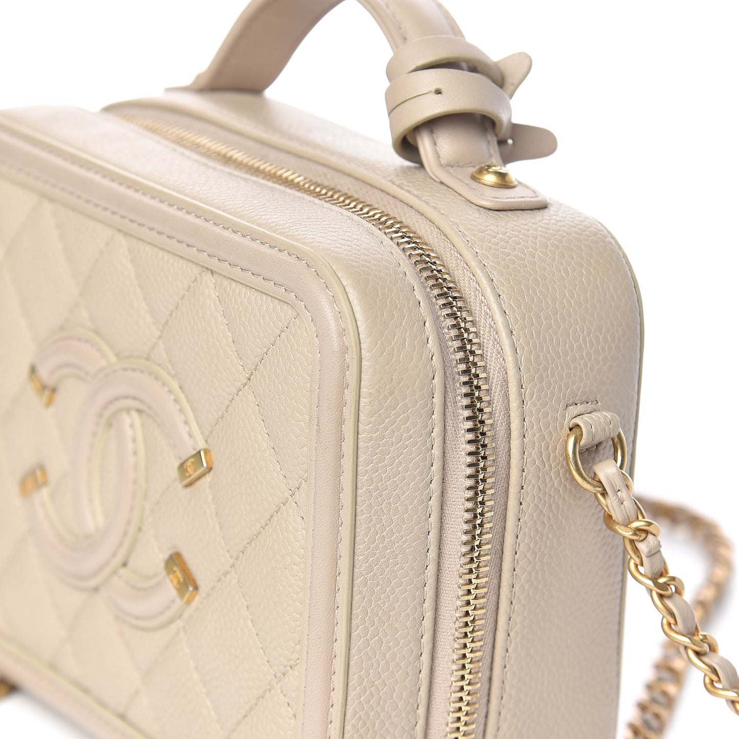 Caviar Quilted Small CC Filigree Vanity Case Light Beige