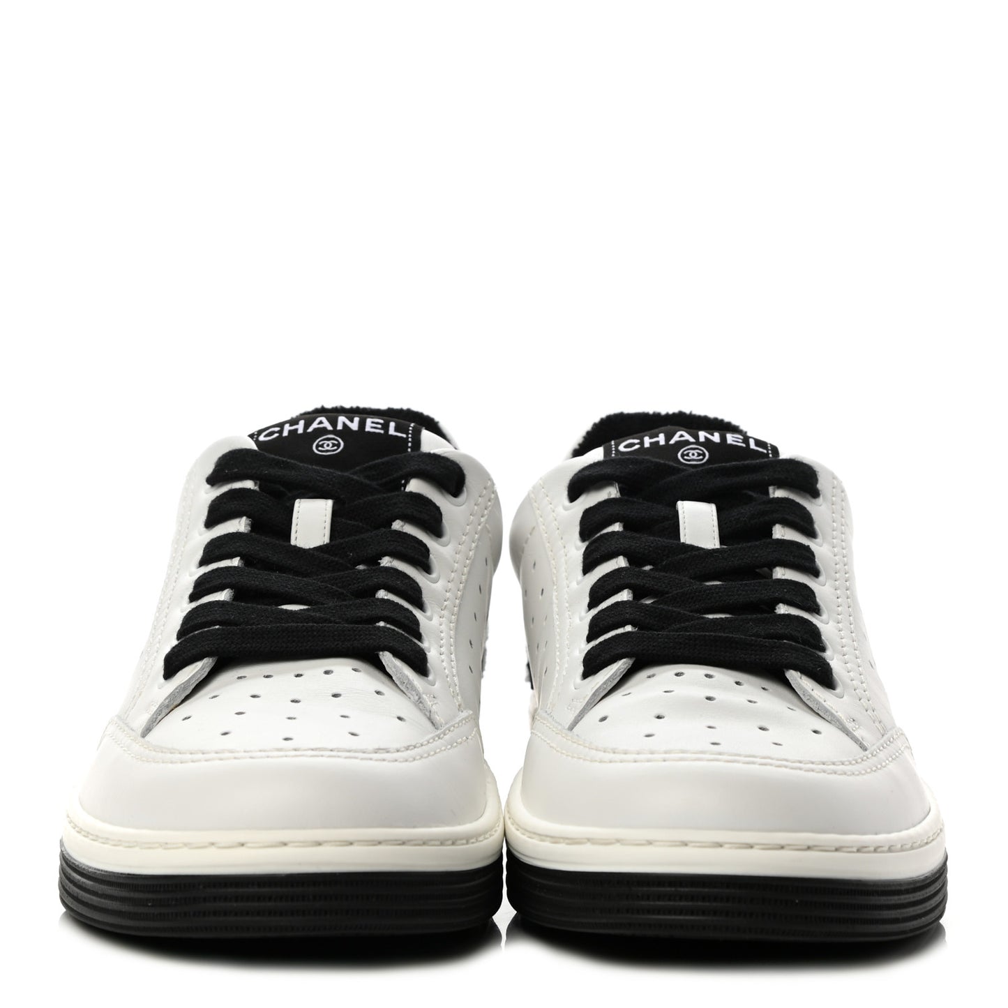 Calfskin Womens Logo Sneakers 38 Black White