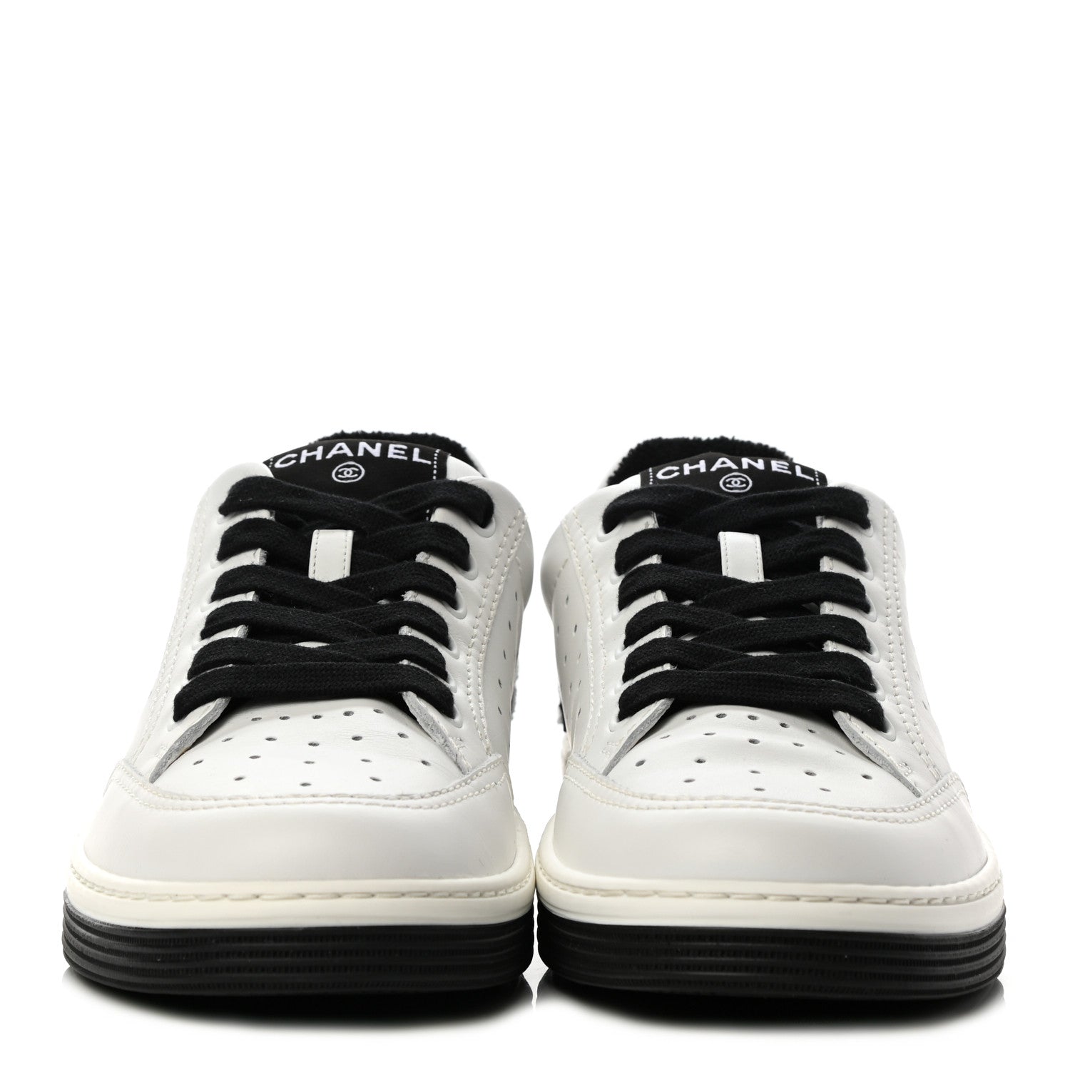 Chanel Calfskin Womens Logo Sneakers 38 Black White 2 of 8
