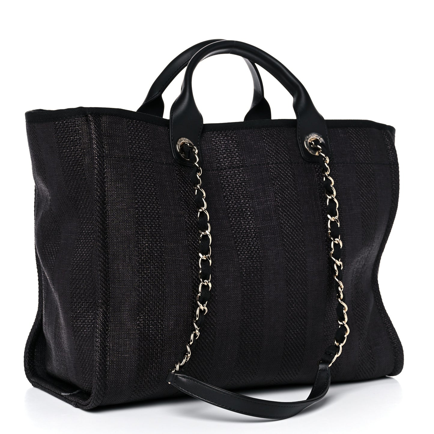 Mixed Fibers Calfskin Striped Medium Deauville Tote Black