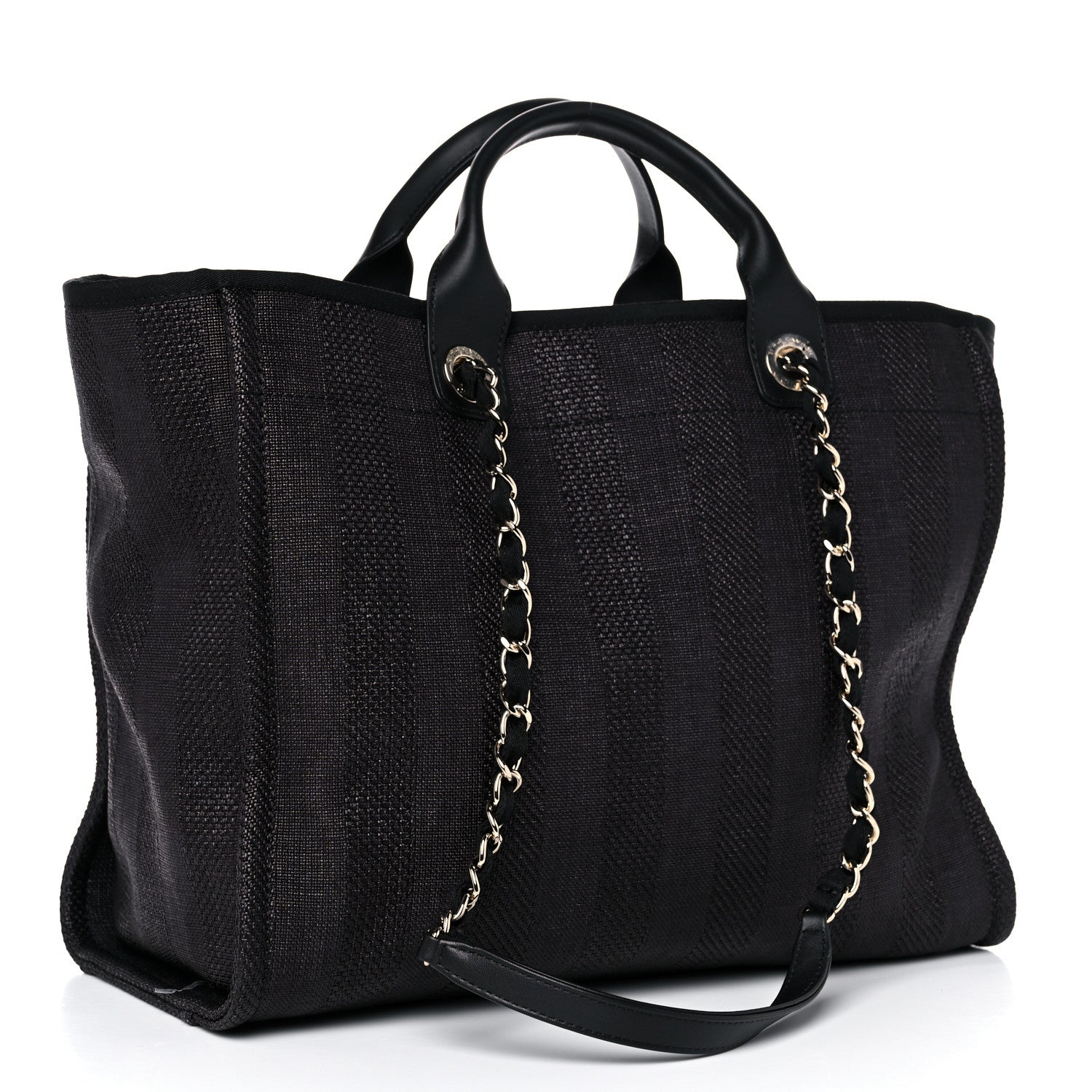 Chanel Mixed Fibers Calfskin Striped Medium Deauville Tote Black 3 of 18