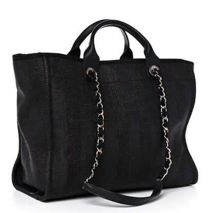 Chanel Mixed Fibers Calfskin Striped Medium Deauville Tote Black 3 of 18