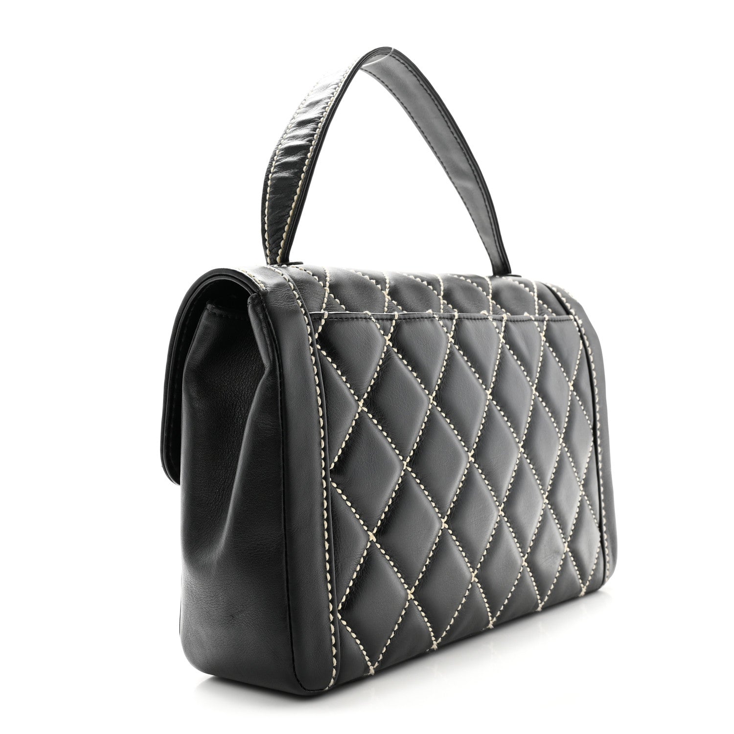 Chanel Calfskin Quilted Wild Stitch Large Top Handle Flap Black 3 of 16