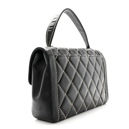 Chanel Calfskin Quilted Wild Stitch Large Top Handle Flap Black 3 of 16