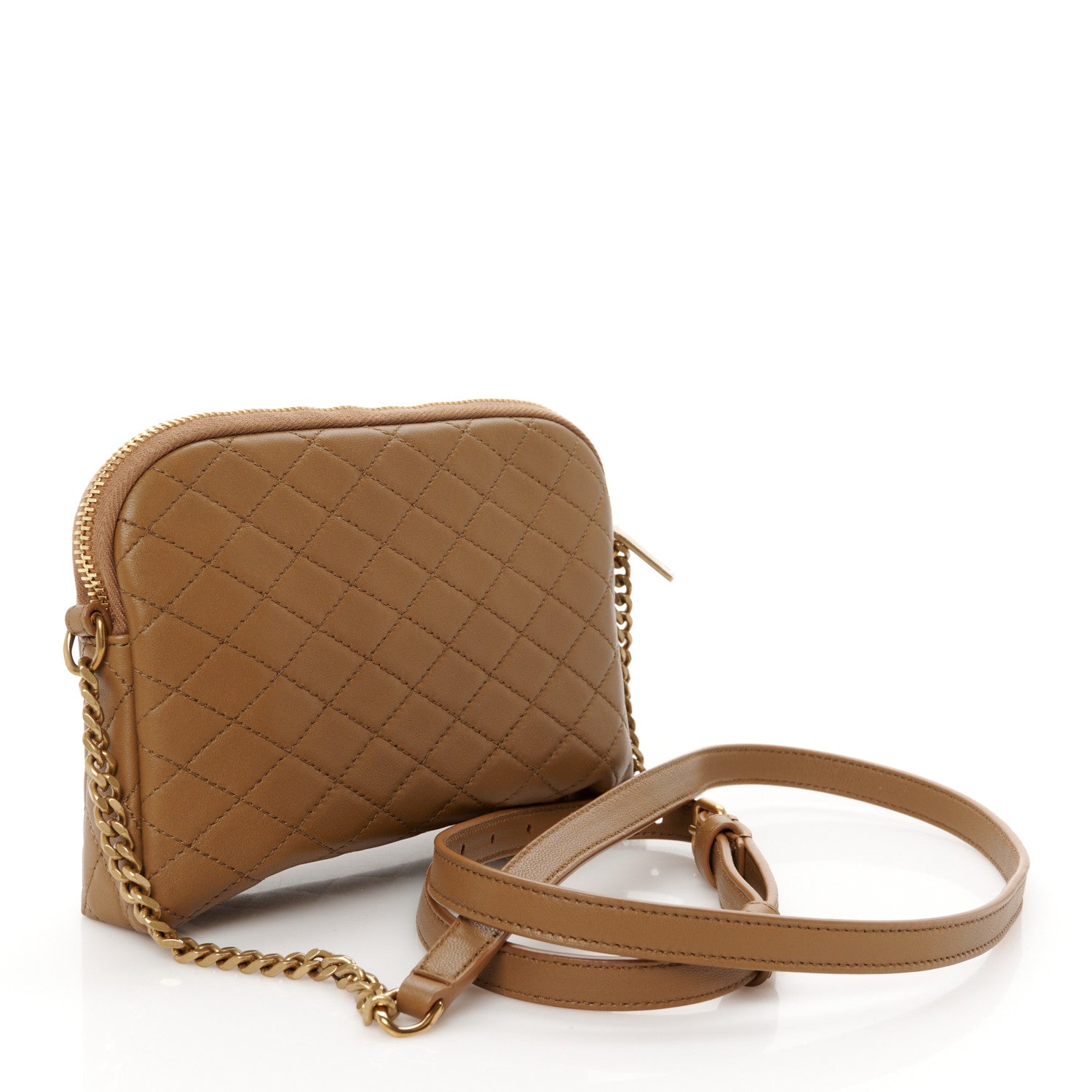 Saint Laurent Lambskin Quilted Gaby Zipped Pouch Dark Cork 3 of 9