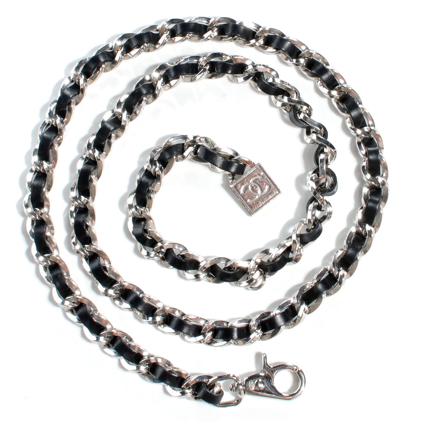 Leather Silver Chain Link Belt Black