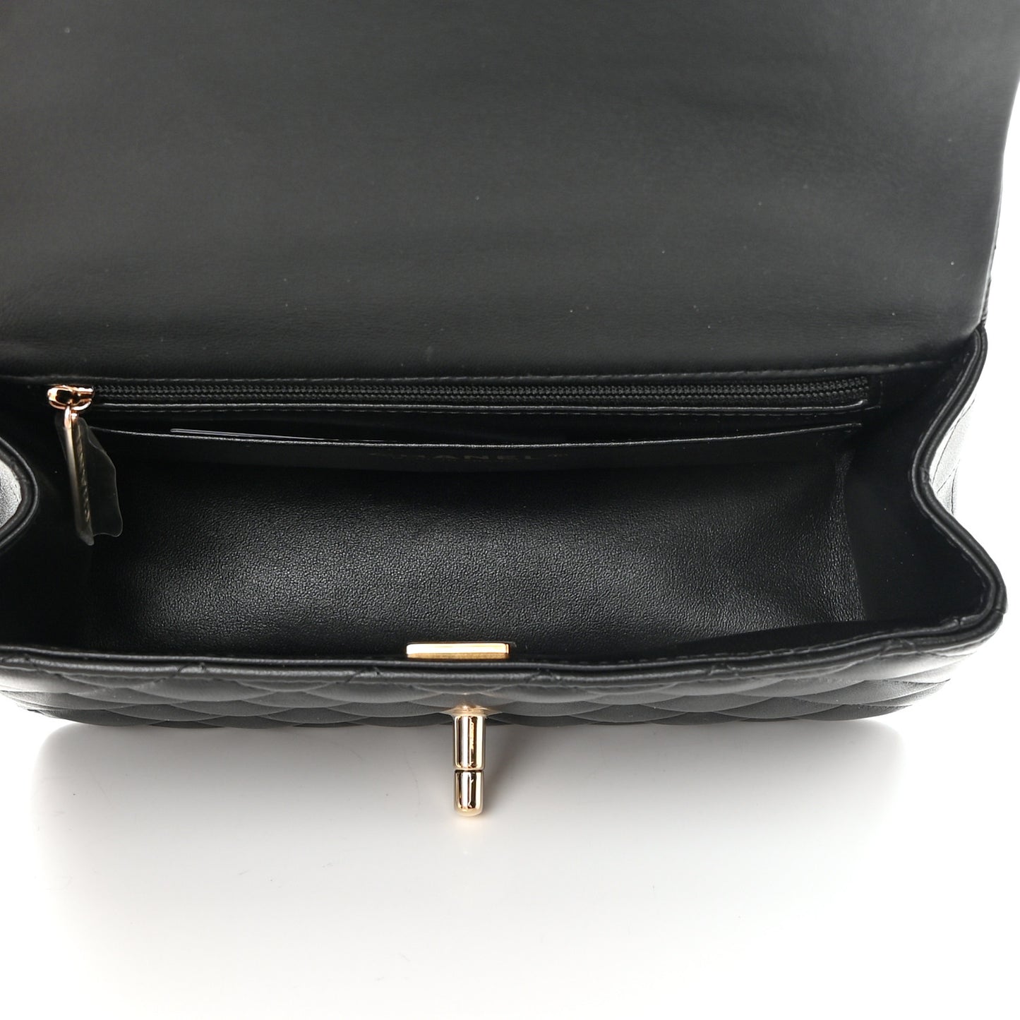 Lambskin Quilted Mini Top Handle Rectangular Flap Black