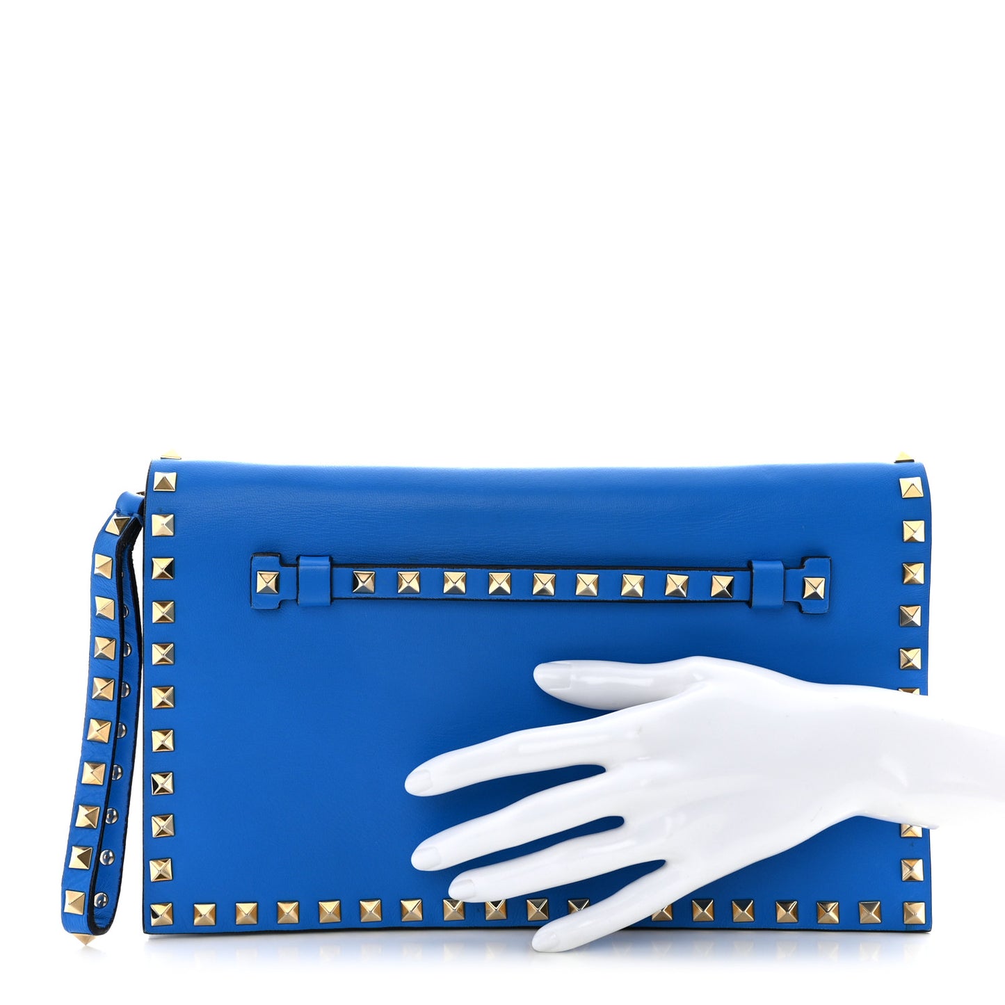 Nappa Rockstud Wristlet Clutch Blue Fluo