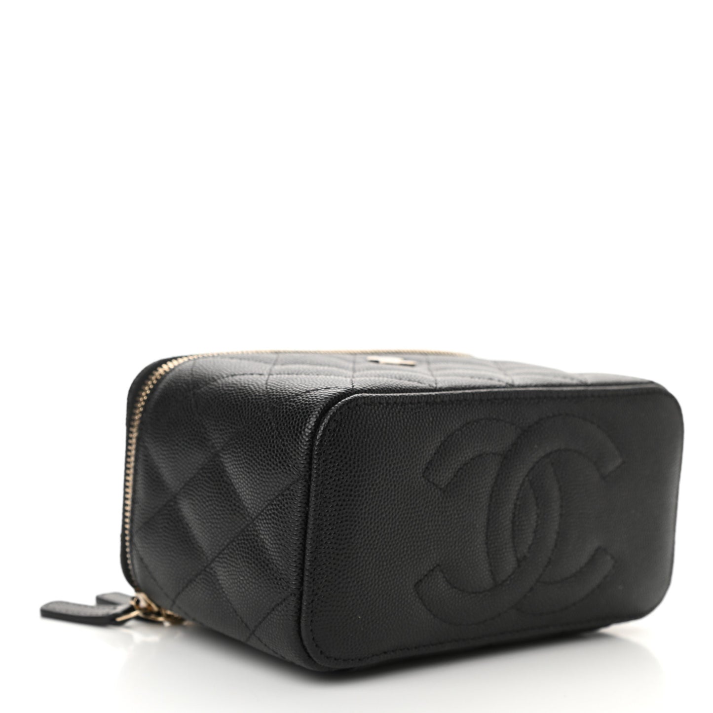 Caviar Quilted Small Vanity Case With Chain Black