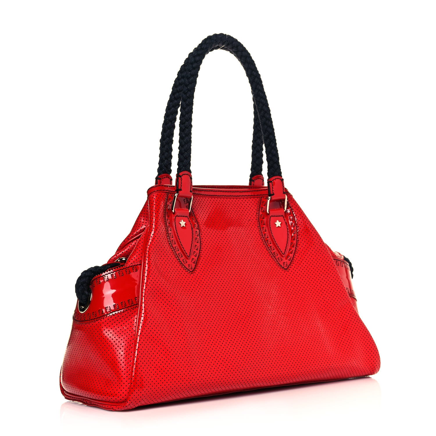 Fendi Canvas Patent Grommet De Jour Tote Red 6 of 12