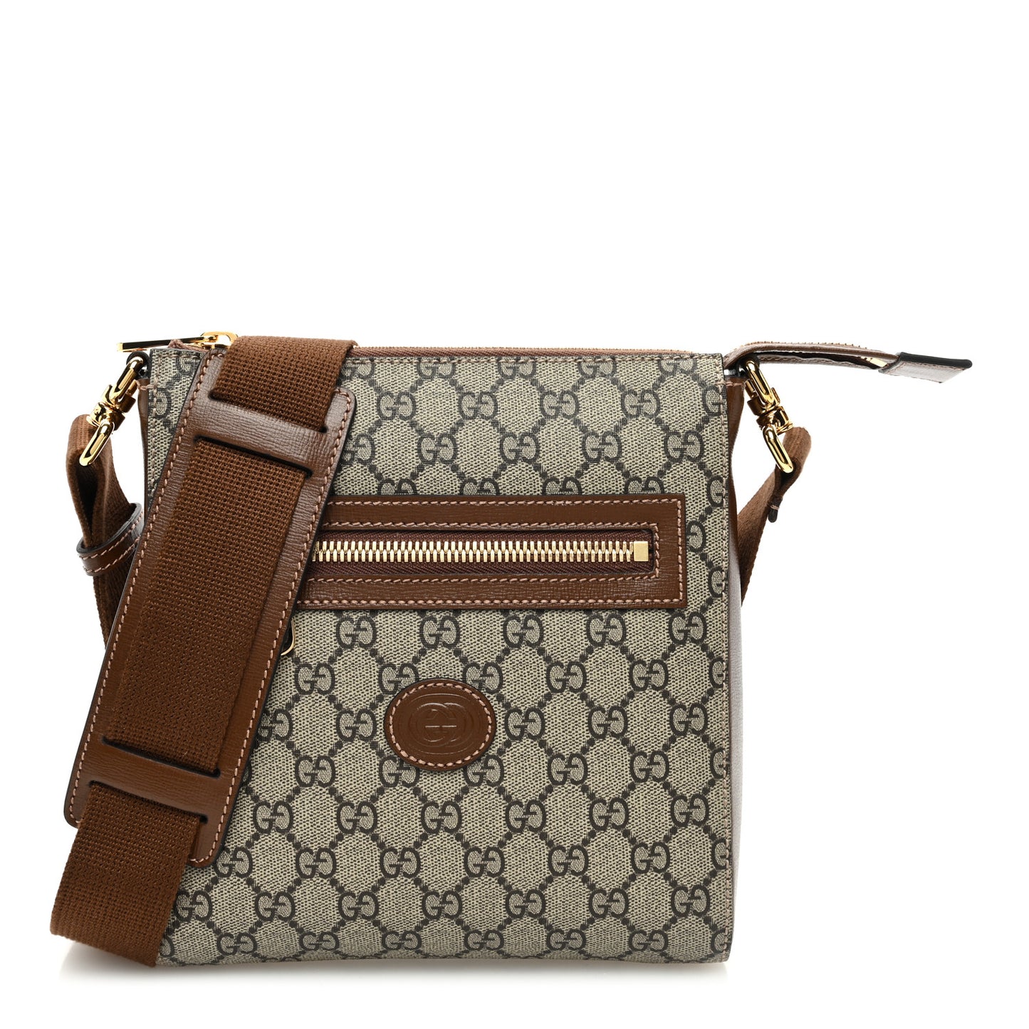 GG Supreme Monogram Azalea Calfskin Retro Interlocking G Flat Messenger Bag Beige Ebony Brown Sugar