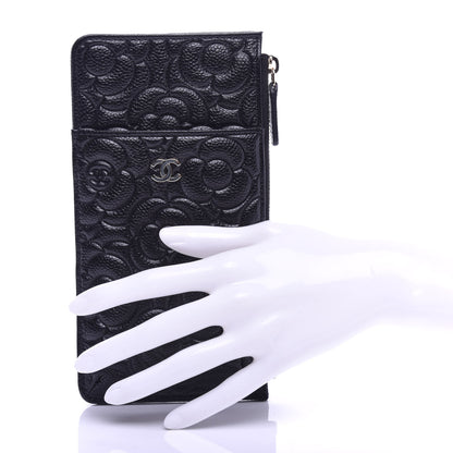 Chanel Caviar Camellia Embossed Classic Flat Wallet Pouch Black 2 of 8