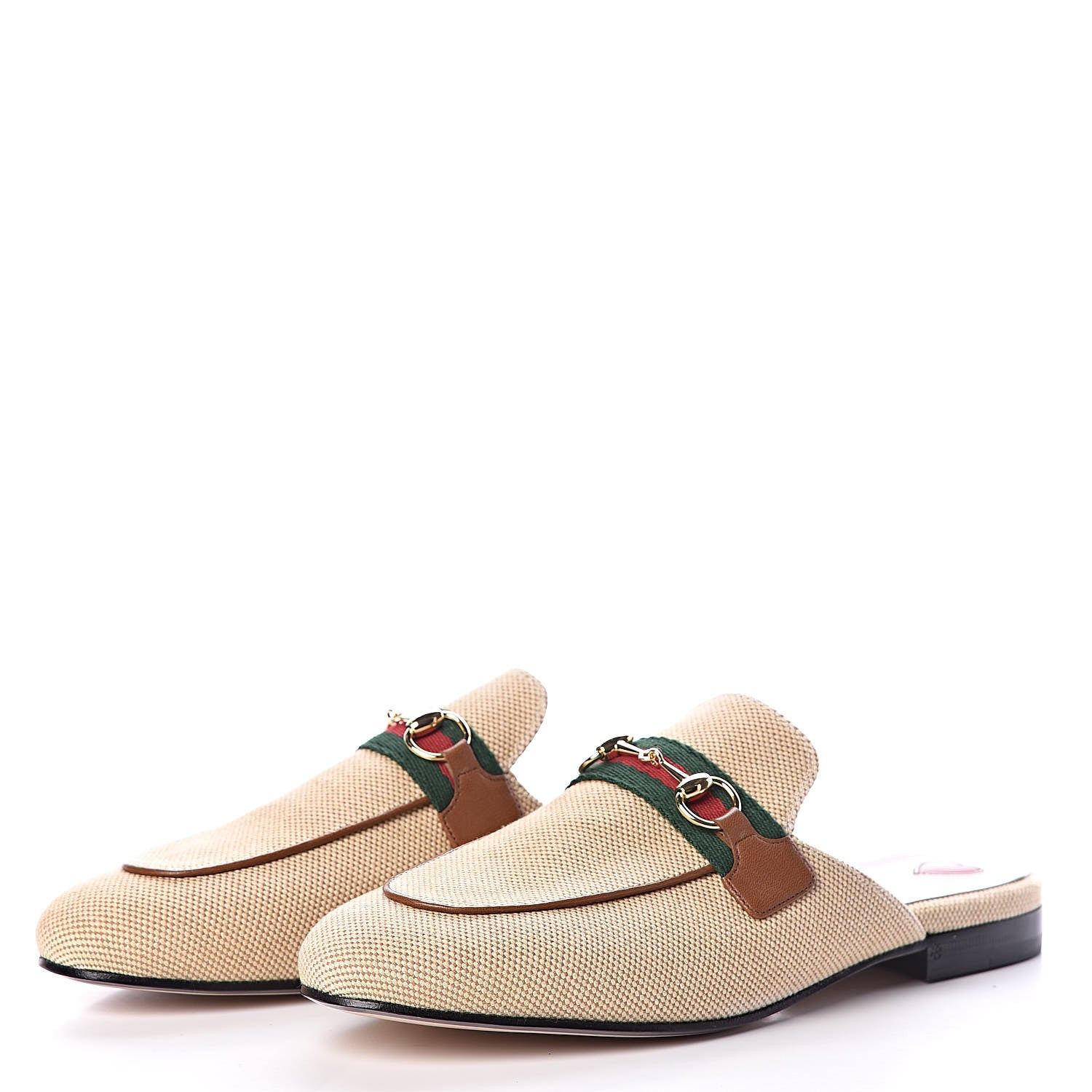 Gucci Canvas Vintage Charlotte Web Princetown Slippers 37.5 Sand Cuir 3 of 8