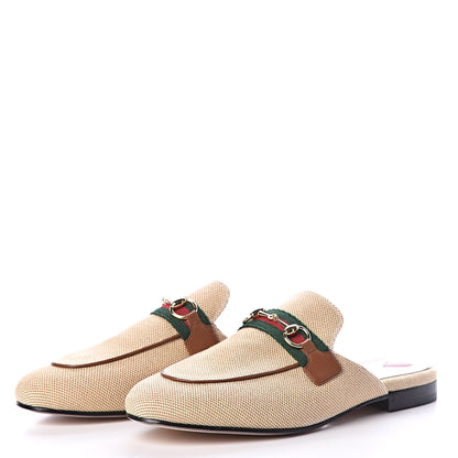 Gucci Canvas Vintage Charlotte Web Princetown Slippers 37.5 Sand Cuir 3 of 8