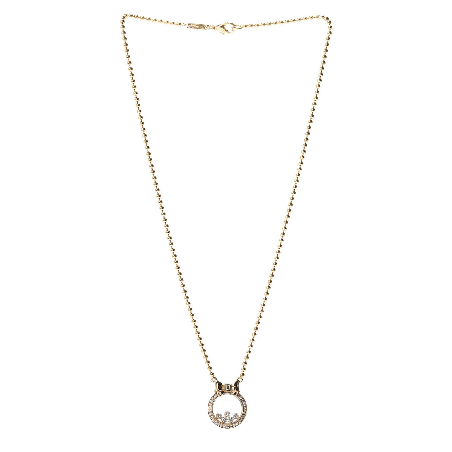 18K Yellow Gold 5 Happy Diamonds Bow Pendant Necklace