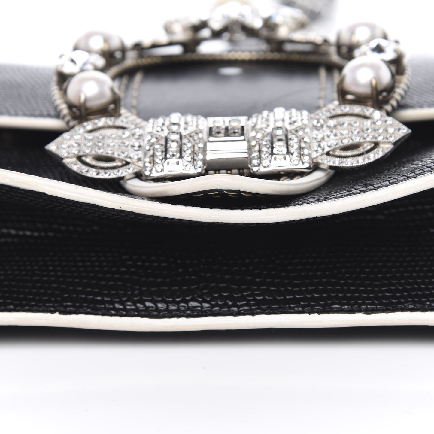 Embossed Lizard Calfskin Crystal Embellished Saint Lucertola Shoulder Bag Black