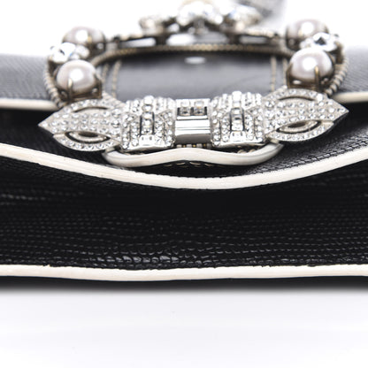 Miu Miu Embossed Lizard Calfskin Crystal Embellished Saint Lucertola Shoulder Bag Black 9 of 14