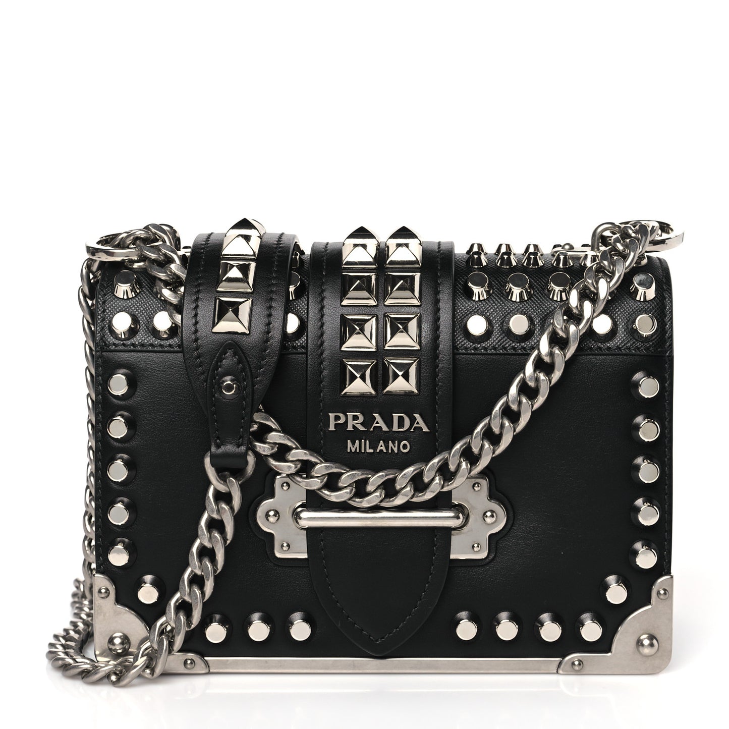 City Calf Saffiano Studded Cahier Bag Black