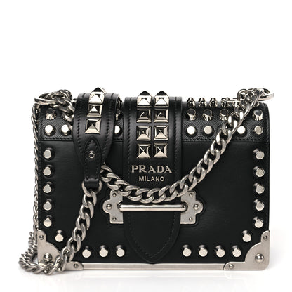 Prada City Calf Saffiano Studded Cahier Bag Black 1 of 9