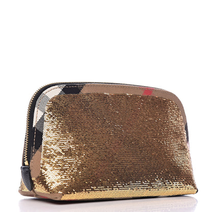 Burberry House Check Sequin Peyton Pouch Bag Gold Black 3 of 9