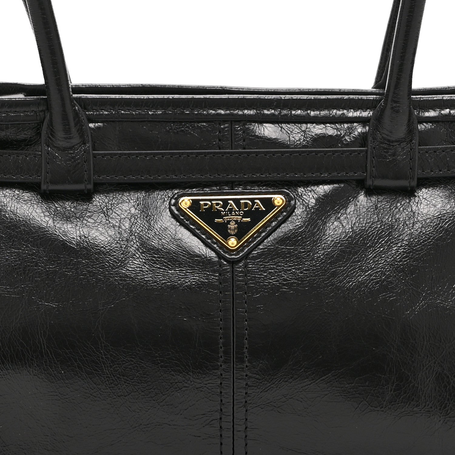 Prada Glossy Calfskin Triangle Medium Bonnie Shoulder Bag Black 8 of 10