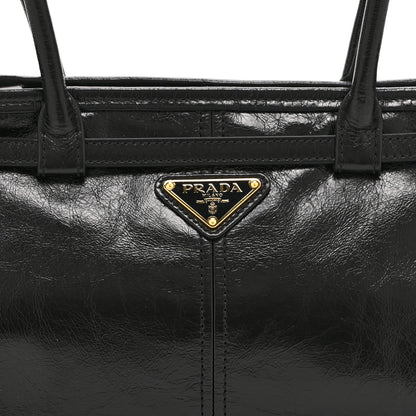 Prada Glossy Calfskin Triangle Medium Bonnie Shoulder Bag Black 8 of 10