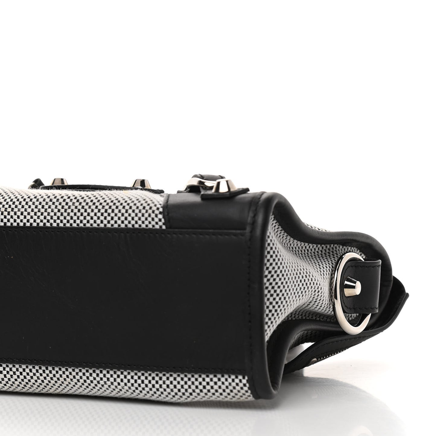 Calfskin Twill Classic Silver Hardware Mini City Black White
