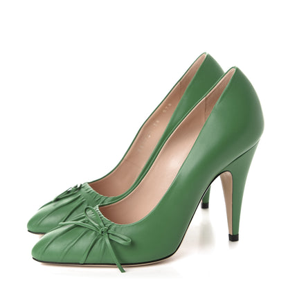 Gucci Nappa Bow High Heel Pumps 36 New Shamarock 3 of 10