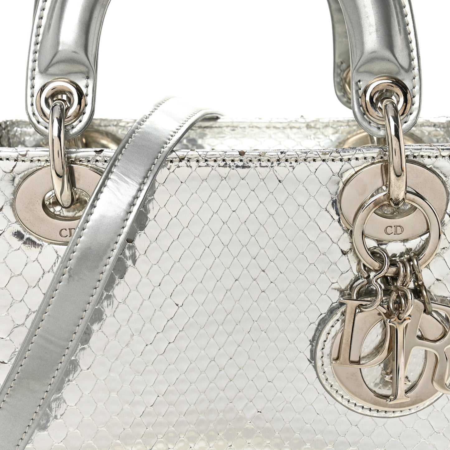 Metallic Snakeskin Mini Lady Dior Silver