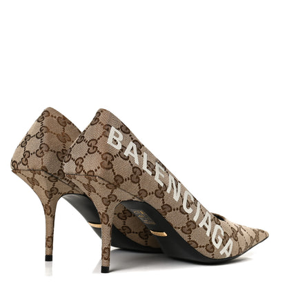 Balenciaga X GUCCI GG Monogram Square Knife 80mm Pumps 39.5 Beige Ebony 4 of 10