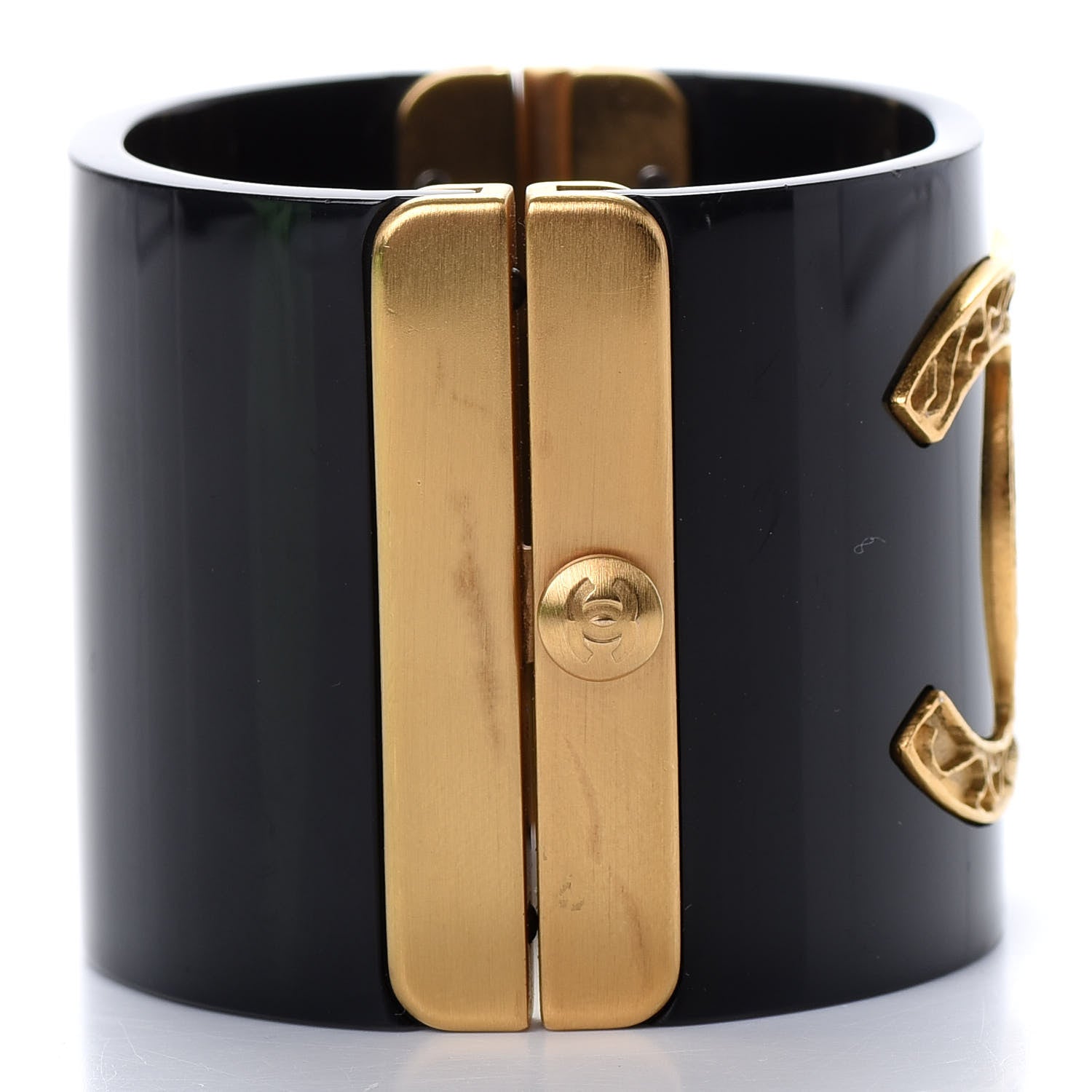 Chanel Resin CC Cuff Bracelet Black Gold 4 of 5