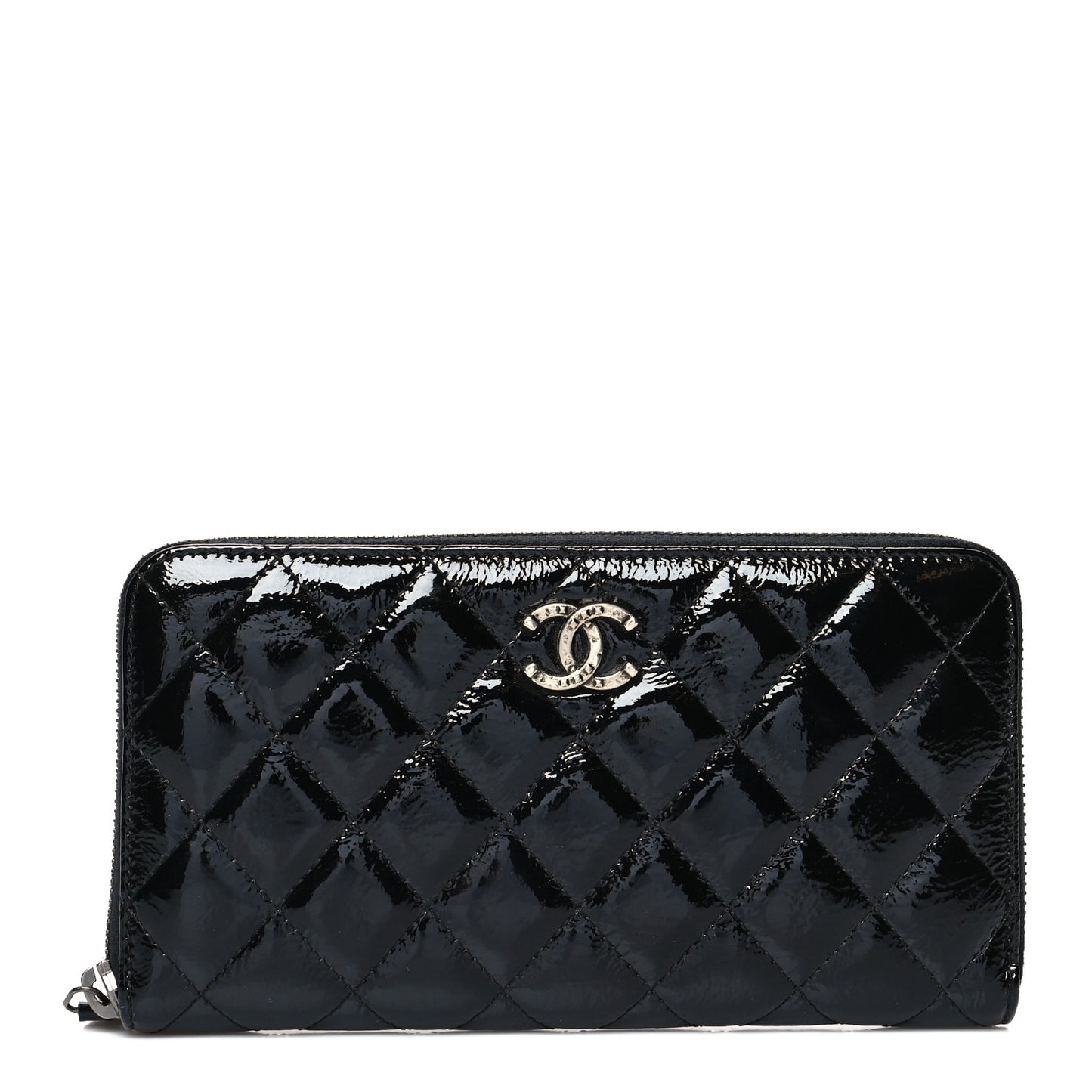 Patent Goatskin Quilted Medium Paris Dallas Zip Around Wallet Black