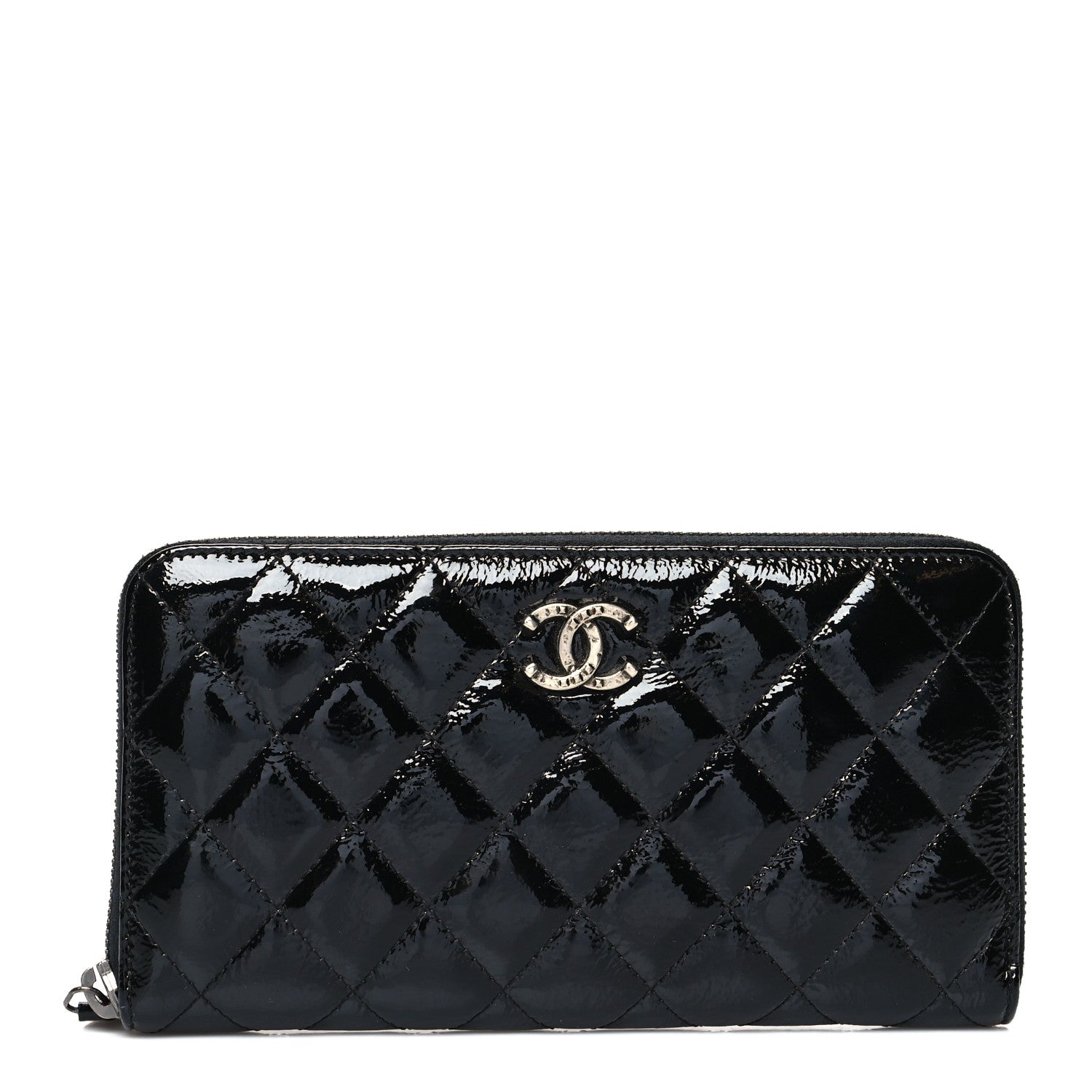 Chanel Patent Goatskin Quilted Medium Paris Dallas Zip Around Wallet Black 1 of 12