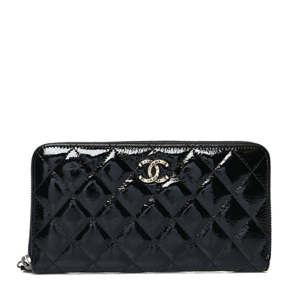 Chanel Patent Goatskin Quilted Medium Paris Dallas Zip Around Wallet Black 1 of 12