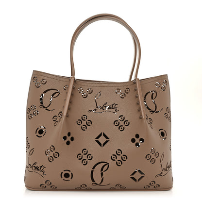 Christian Louboutin Calfskin Perforated Loubinthesky Small Cabarock Spikes Tote Beige 1 of 8
