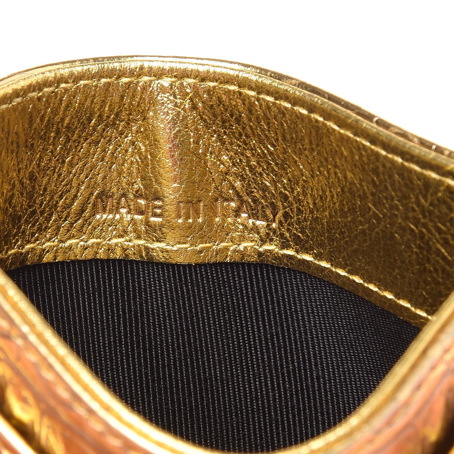 Metallic Calfskin Crocodile Embossed Cocodile Card Holder Gold