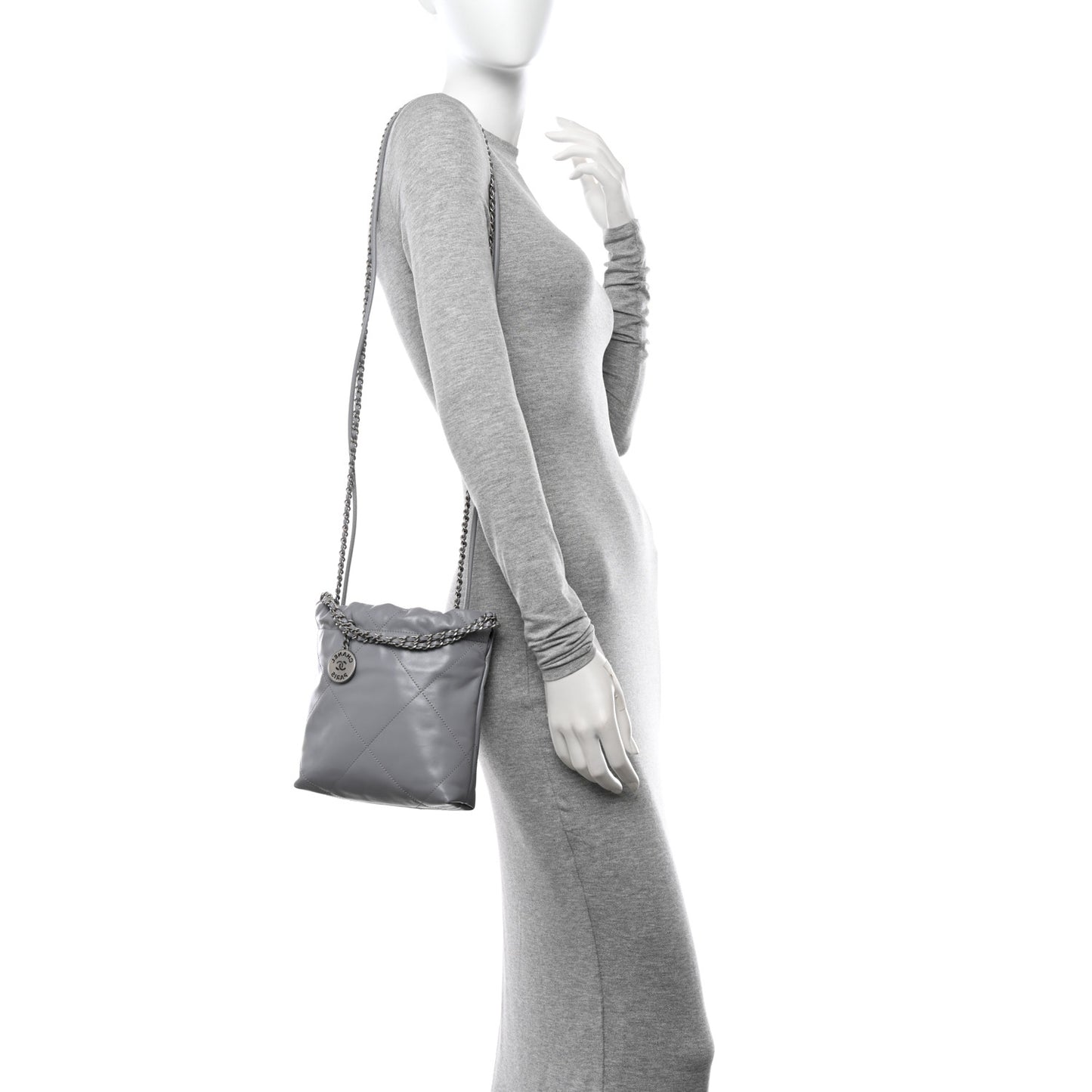 Shiny Calfskin Quilted Mini Chanel 22 Grey