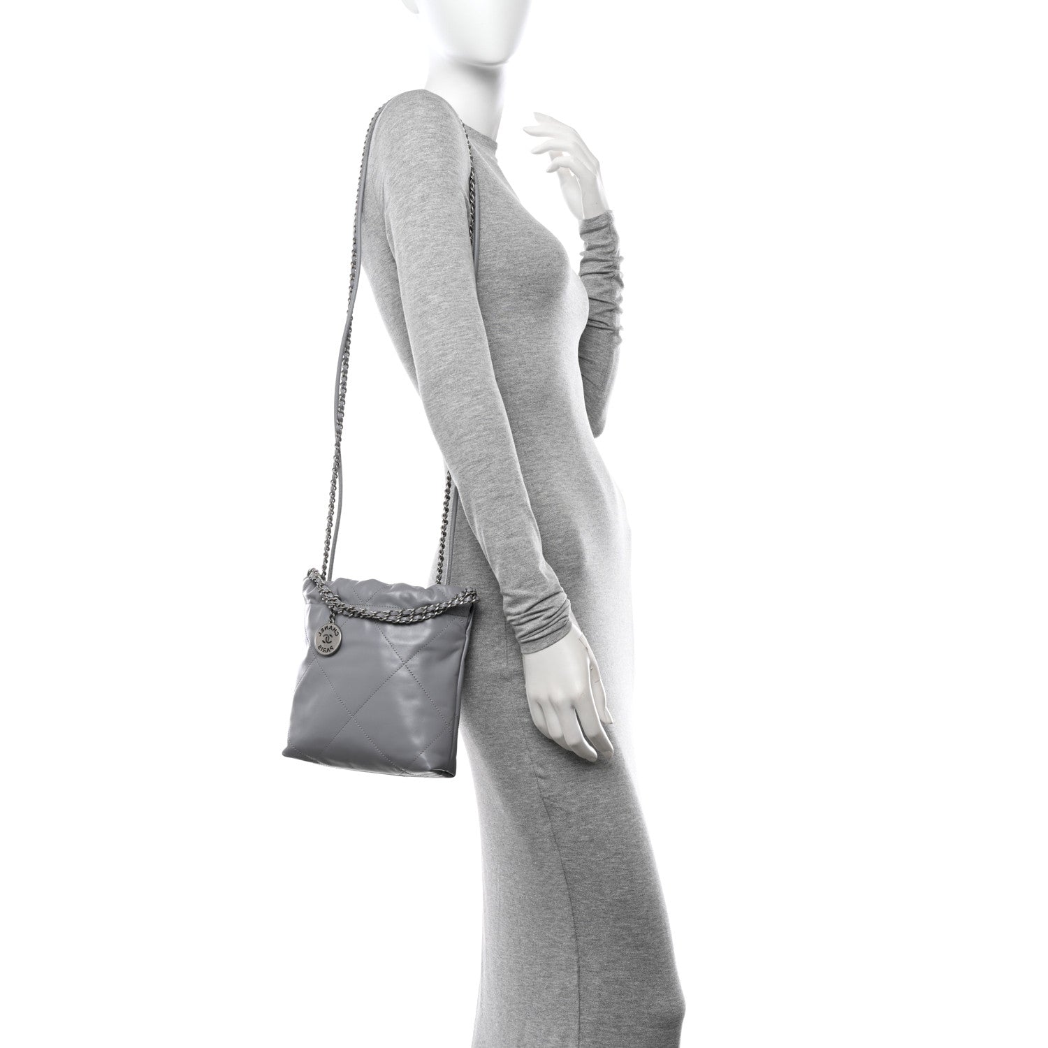 Chanel Shiny Calfskin Quilted Mini Chanel 22 Grey 2 of 11