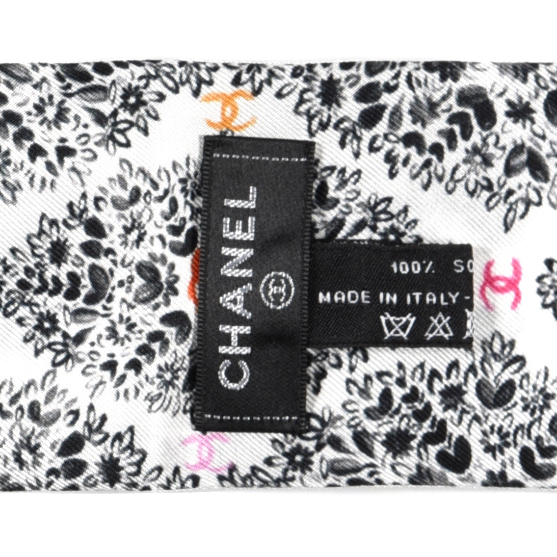 Chanel Silk Twill CC Bandeau Scarf White Black 3 of 3