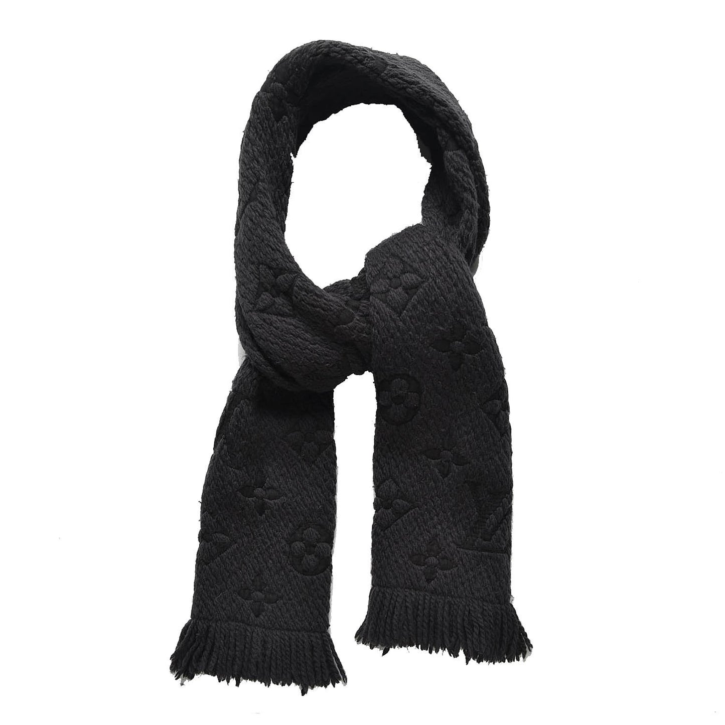 Wool Silk Logomania Scarf Charcoal Grey