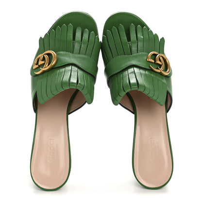 Gucci Malaga Kid GG Marmont Fringe 75mm Slide Sandals 38.5 New Shamarock 2 of 11