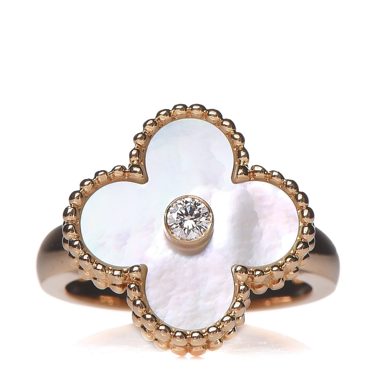 Van Cleef & Arpels 18K Yellow Gold Diamond Mother of Pearl Vintage Alhambra Ring 46 3.75 1 of 5