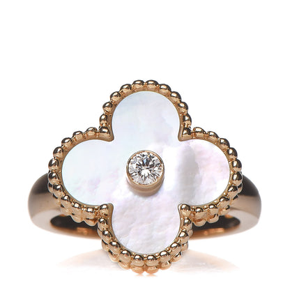 Van Cleef & Arpels 18K Yellow Gold Diamond Mother of Pearl Vintage Alhambra Ring 46 3.75 1 of 5