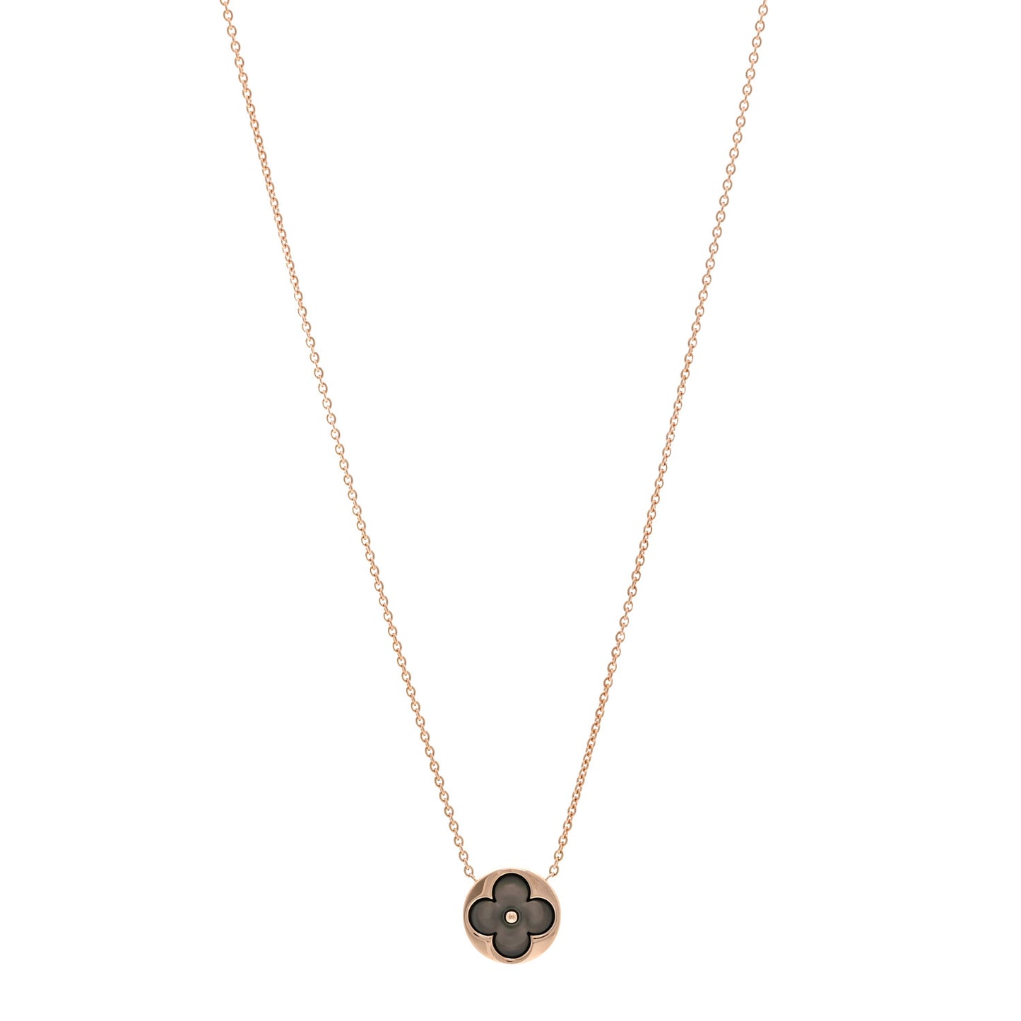 18K Pink Gold Grey Mother Of Pearl Blossom Sun Pendant Necklace
