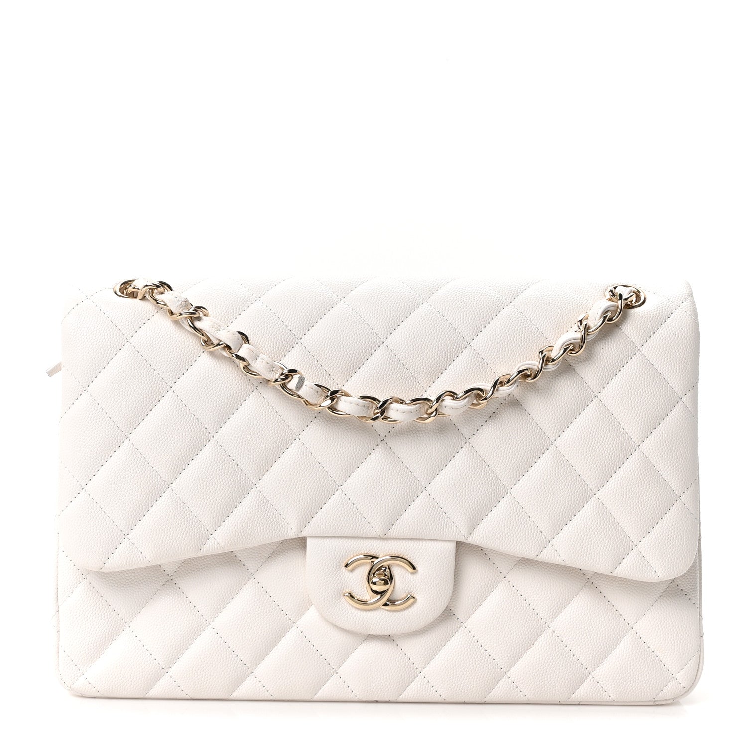 Chanel Caviar Quilted Jumbo Double Flap White 1 of 10