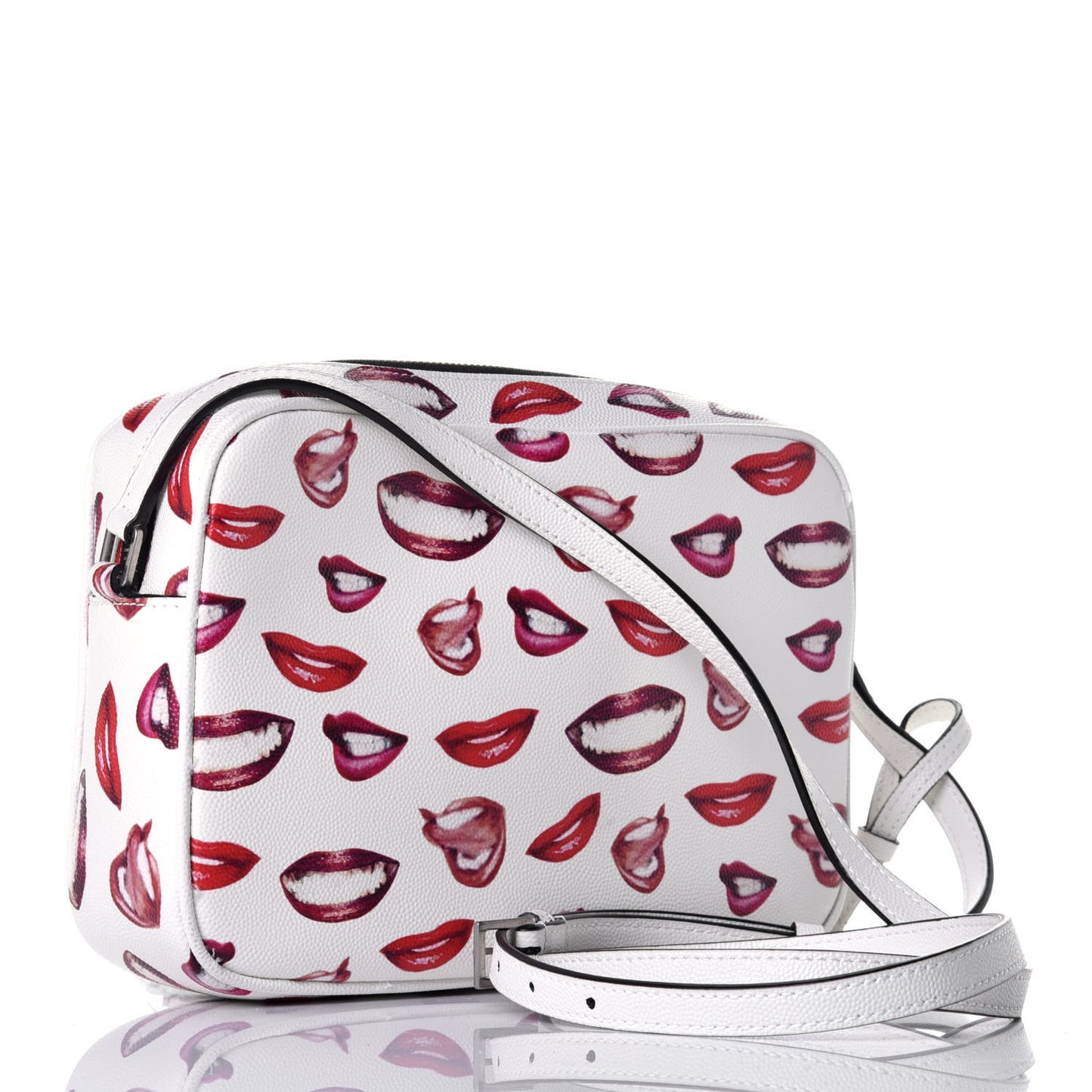 Grain De Poudre Lips Print Medium Classic Monogram Camera Bag White Red