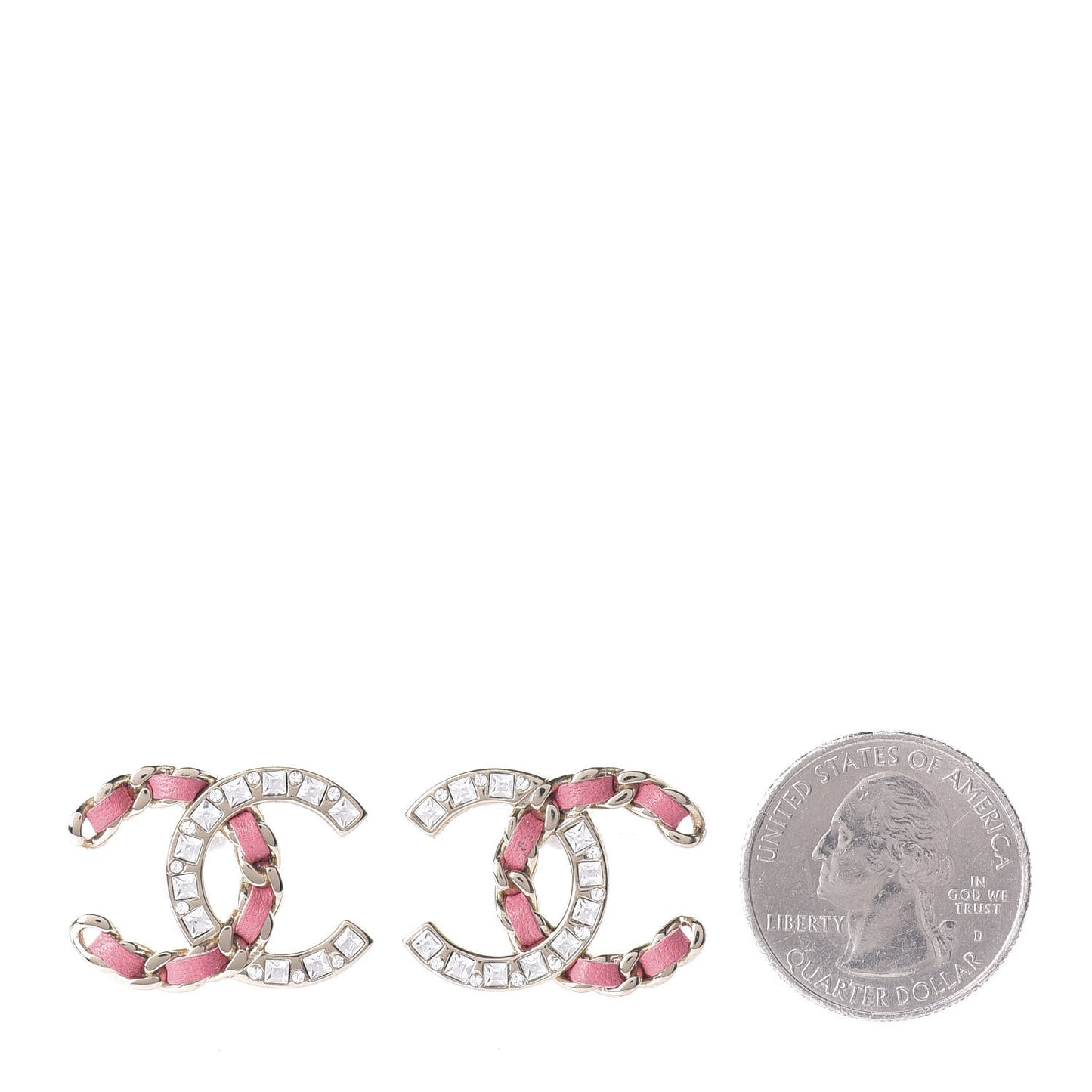 Crystal Baguette Lambskin Large CC Earrings Gold Pink