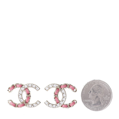 Chanel Crystal Baguette Lambskin Large CC Earrings Gold Pink 2 of 4