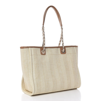 Chanel Straw Raffia Calfskin Striped Small Deauville Tote Beige 3 of 11
